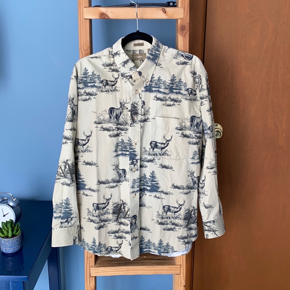 Vintage Nature Patterned Button Down Long-Sleeve - image 1